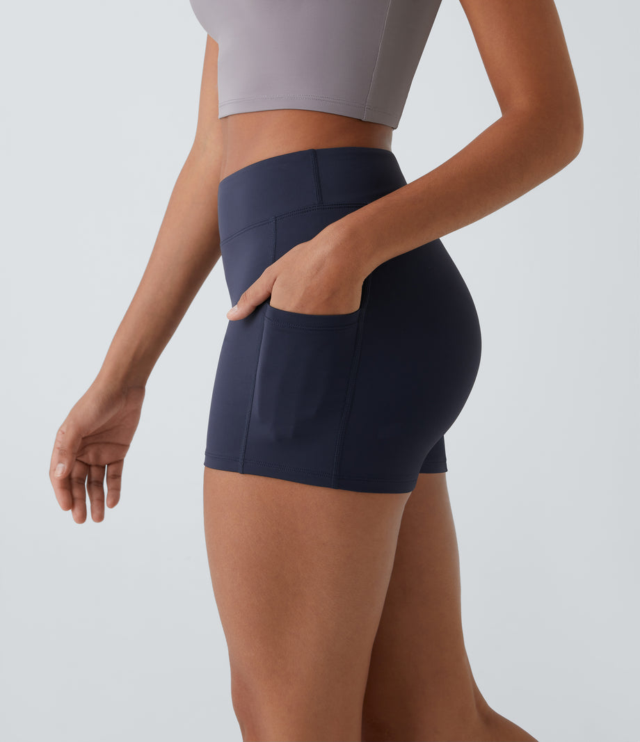 SoftlyZero™ Airy High Waisted Pocket Plain Cool Touch Yoga Shorts 3.5"-UPF50+ - Peacoat