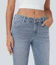 Halara Flex™ Low Rise Zipper Pockets Washed Casual Bootcut Jeans - Blue Spruce Denim