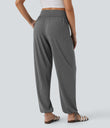 Crossover High Waisted Pocket Drawstring Casual Joggers - Darl Gray Floral Yarn