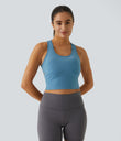 SoftlyZero™ Plush U Neck Racerback Cut Out Cropped Yoga Tank Top - Blue Heaven