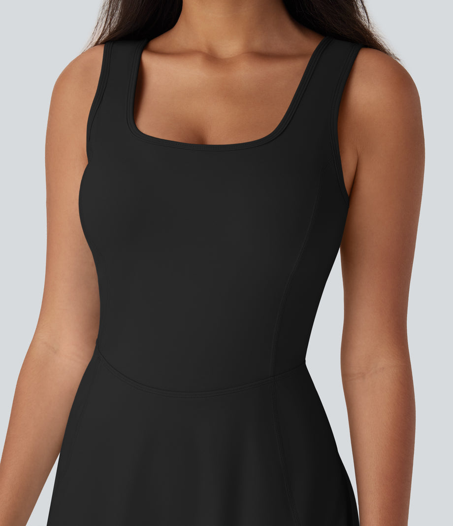 SoftlyZero™ Airy U Neck 2-in-1 Pocket Mini Cool Touch Dance Active Dress-Easy Peezy - Black