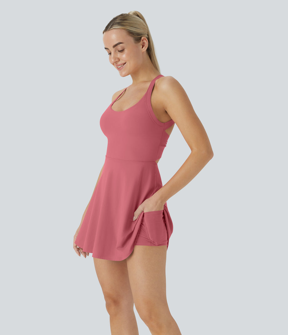 SoftlyZero™ Airy Backless Twisted Cool Touch Dance Active Dress-Easy Peezy Edition - Begonia Rouge