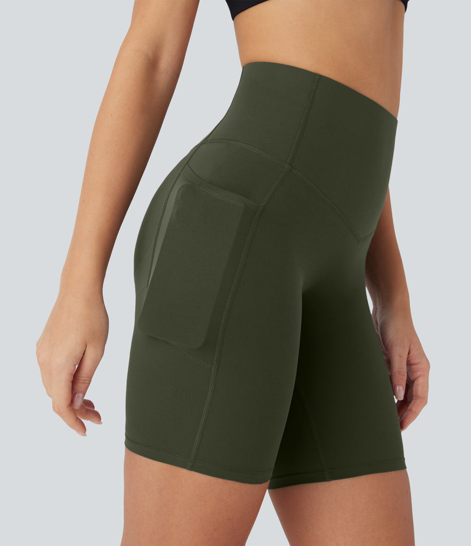 Halara UltraSculpt™ High Waisted Butt Lifting Tummy Control Pocket Shaping Training Biker Shorts 7'' - Deep Woodland Green