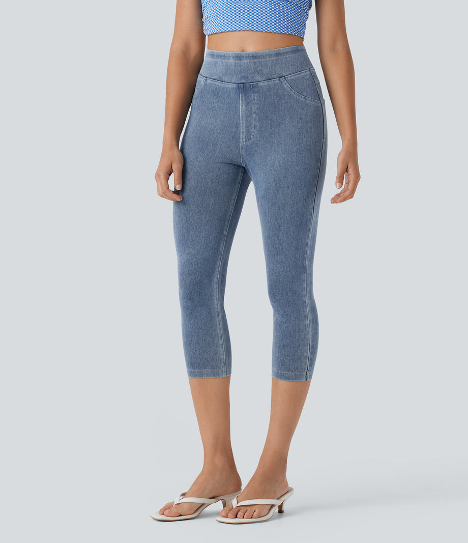 Halara Flex™ High Waisted Pocket Denim Capri Casual Leggings - Ice Crevice Denim