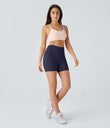 SoftlyZero™ Plush High Waisted Crossover Ruched Yoga Shorts 5'' - Peacoat