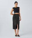 Halara Flex™ High Waisted Pockets Bodycon Washed Denim Casual Midi Skirt - Dirty Grey Black Denim