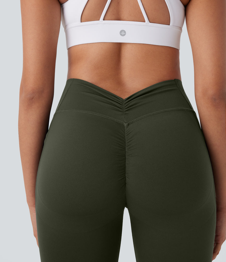 Halara UltraSculpt™ High Waisted Tummy Control Butt Lifting Ruched Pocket Shaping Yoga Leggings - Deep Woodland Green