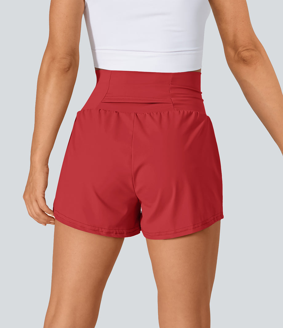 SoftlyZero™ Airy Super High Waisted 2-in-1 Cool Touch Yoga Shorts with Pockets - Salsa