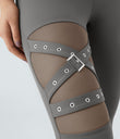 DayStretch High Waisted Crossover Contrast Mesh Decorative Buckle Yoga Leggings - Silent Storm