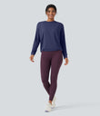 Round Neck Long Sleeve Ruched Yoga Sports Top-UPF50+ - Patriot Blue