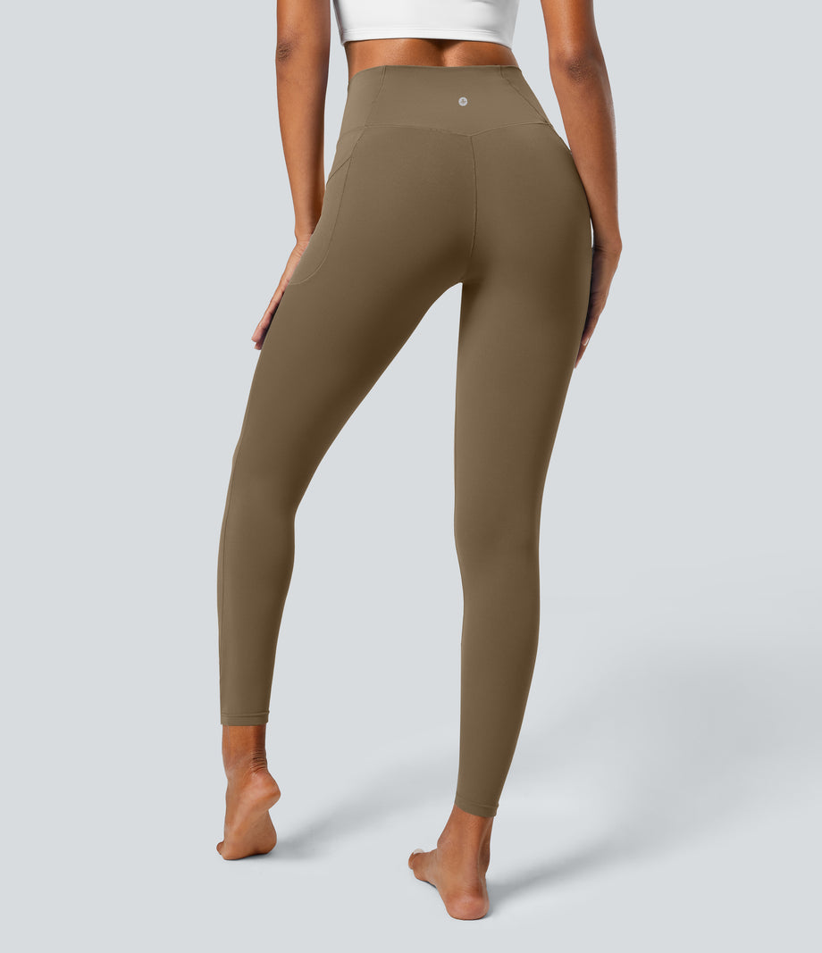 SoftlyZero™ Crossover Pocket Plain Leggings-UPF50+ - Chestnut Brown