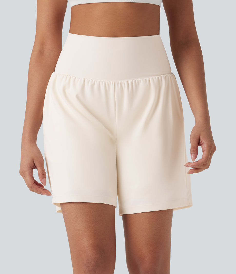 SoftlyZero™ Airy Super High Waisted 2-in-1 Cool Touch Yoga Shorts 7" with Pockets - Egret