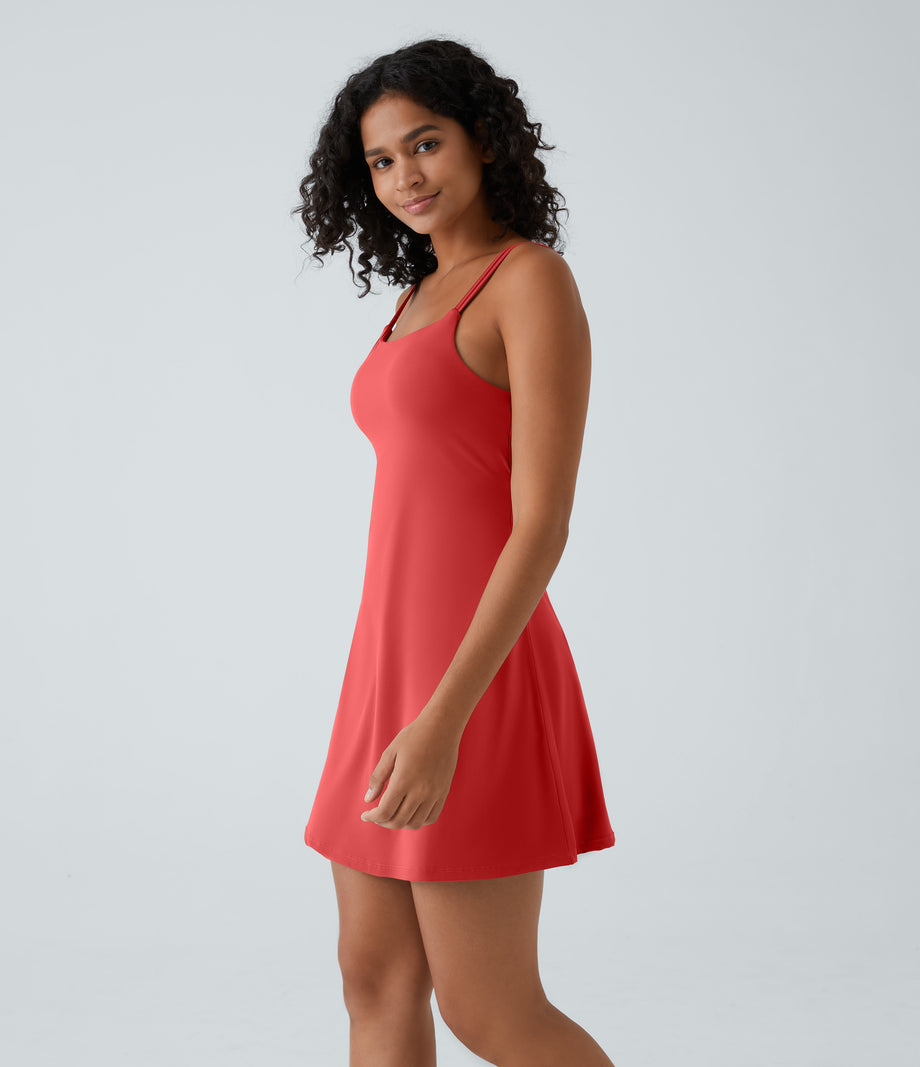 SoftlyZero™ Plush Double Straps 2-Piece Pocket Slip Dance Active Dress A-D Cups - Poinsettia