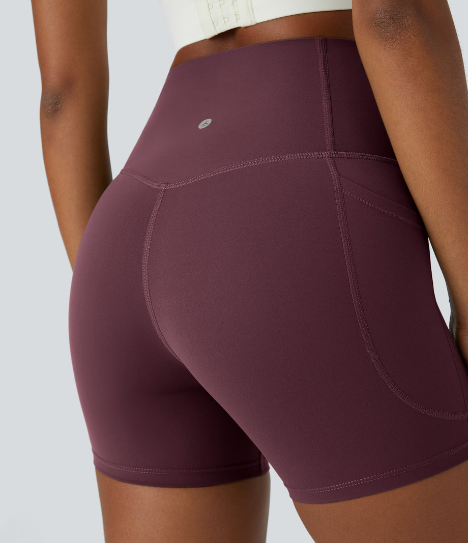 Halara UltraSculpt™ High Waisted Tummy Control Side Pocket Shaping Training Biker Shorts 5'' - Evening Red