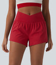 SoftlyZero™ Airy Crossover High Waisted 2-in-1 Cool Touch Yoga Shorts 3'' with Pockets - Salsa