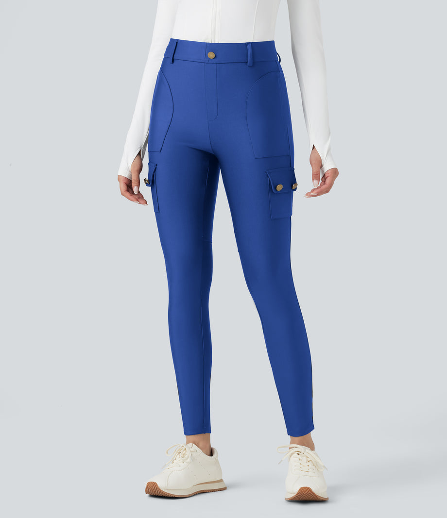 High Waisted Sheen 7/8 Leggings with Pockets - Beaucoup Blue