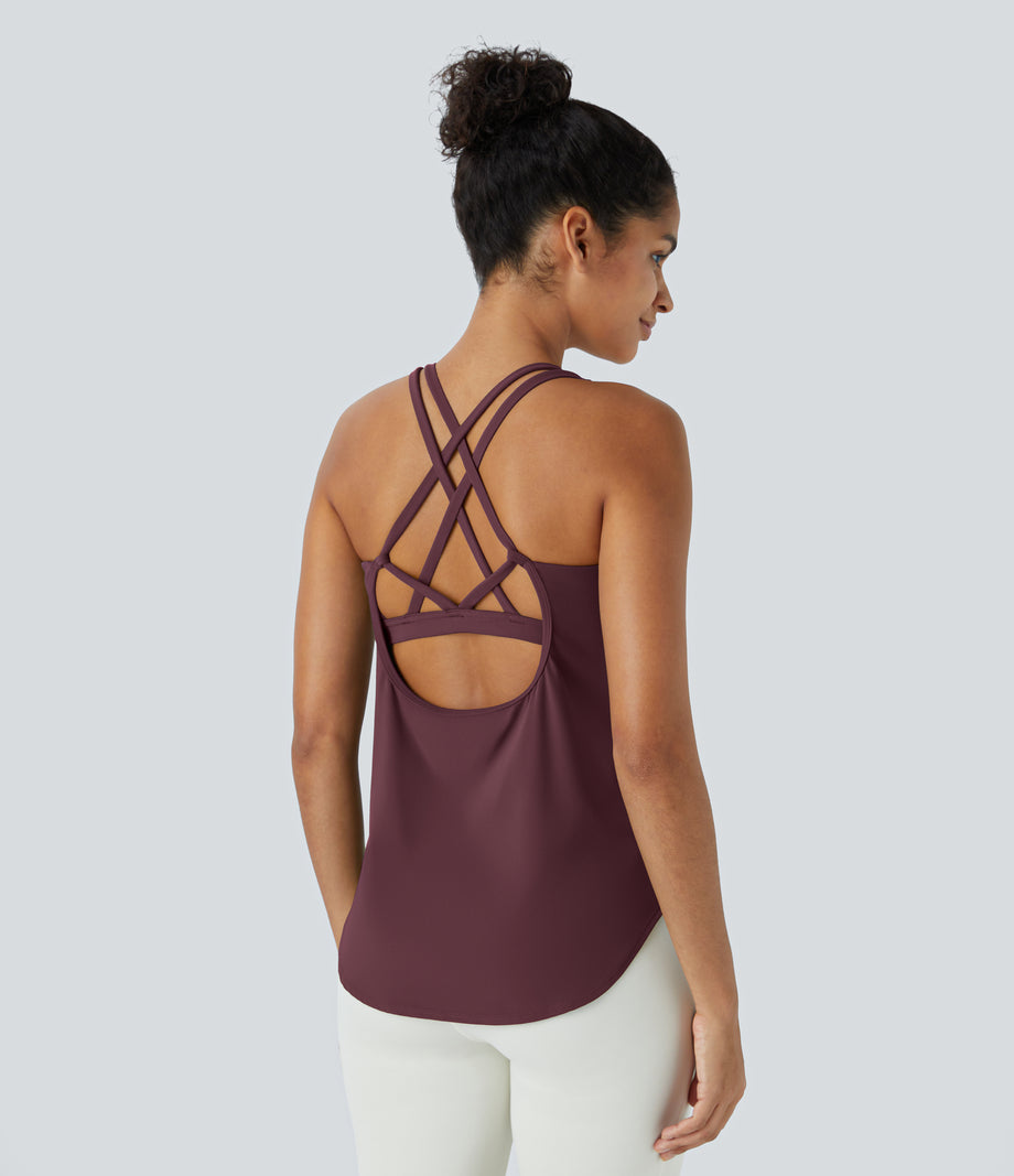 Halara UltraSculpt™ Round Neck Curved Hem Workout Tank Top - Evening Red