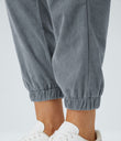 Mid Rise Zipper Pockets Corduroy Casual Joggers - Blue Flower Gray