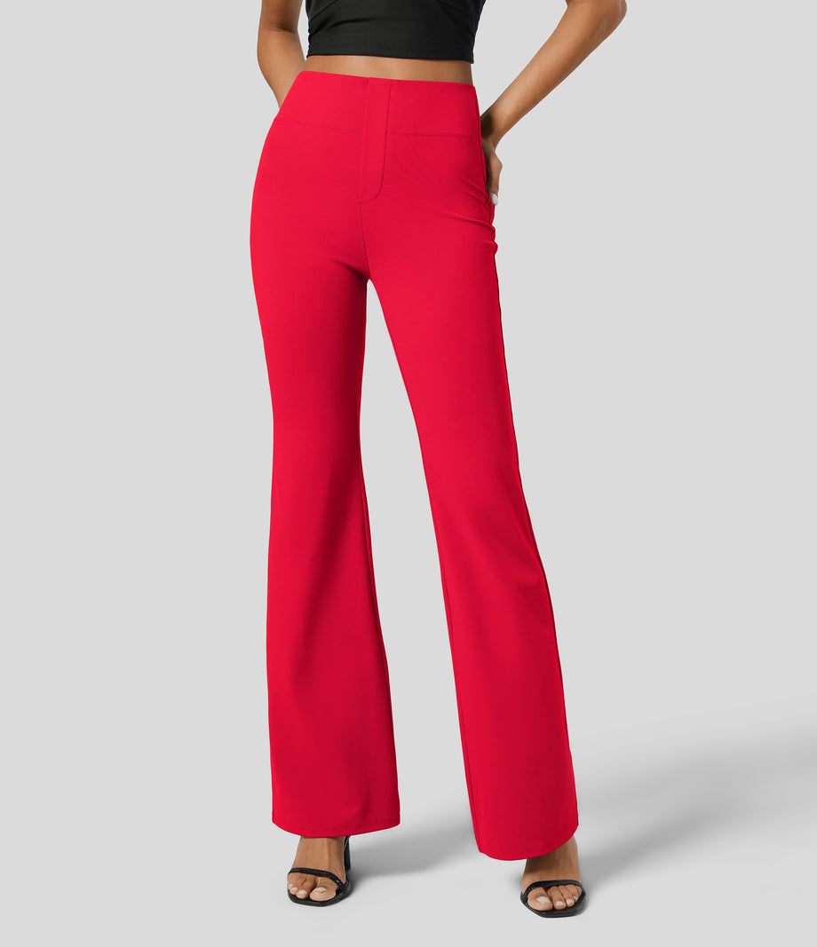 Halara Flex™ High Waisted Back Side Pocket Slight Flare Work Pants - Aurora Red
