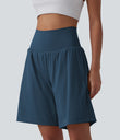 SoftlyZero™ Airy Super High Waisted 2-in-1 Cool Touch Yoga Shorts 9" with Pockets - Majolica Blue