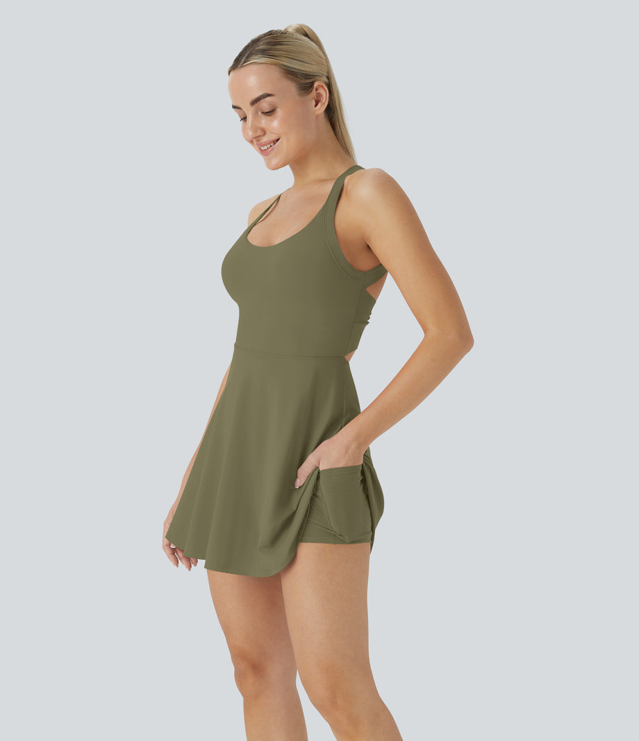 SoftlyZero™ Airy Backless Twisted Cool Touch Dance Active Dress-Easy Peezy Edition - Withered Green