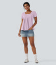 Square Neck Short Sleeve Casual Top - Orchid Ice