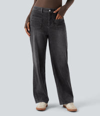 Halara Flex™ Mid Rise Straight Leg Casual Jeans with Pockets - Poppy Seed Denim