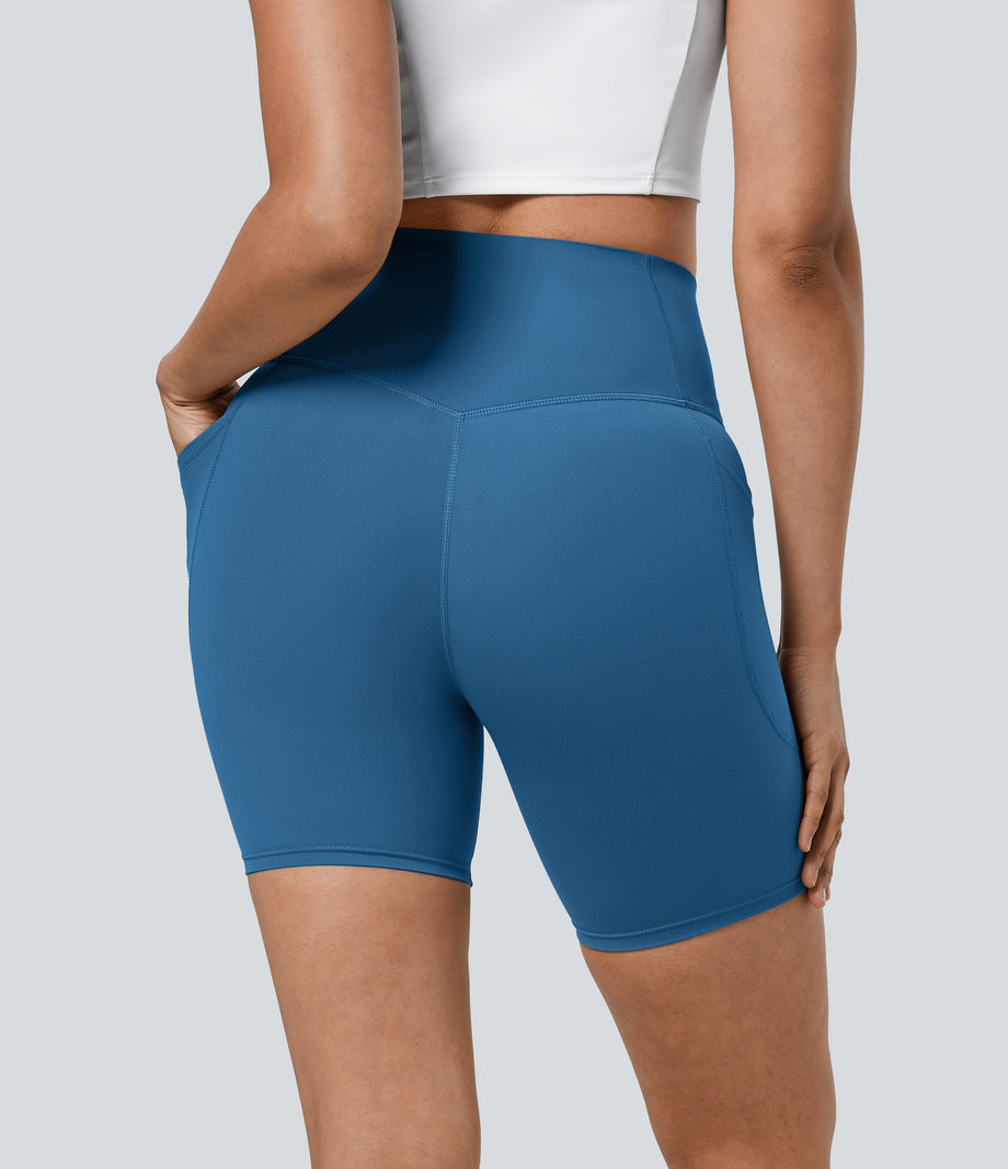 Halara UltraSculpt™ High Waisted Tummy Control Pocket Shaping Training Biker Shorts 7'' - Vallarta Blue