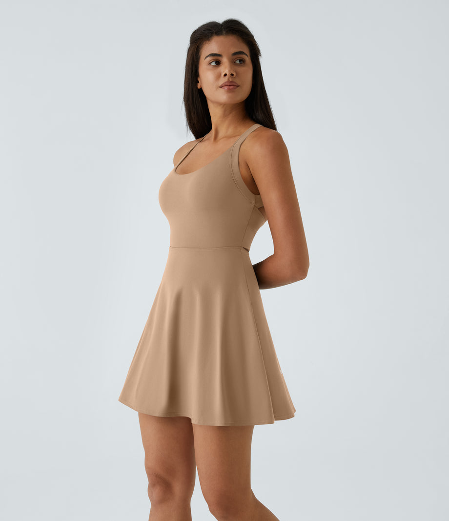 SoftlyZero™ Airy Backless Twisted Flare Low Support Dance Active Dress-Longer Length-Easy Peezy Edition A-D Cups - Tanzine