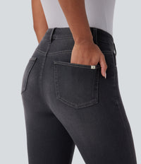Halara Flex™ High Waisted Pockets Washed Casual Bootcut Jeans - Dirty Black Denim