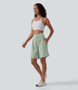 SoftlyZero™ Airy Super High Waisted 2-in-1 Cool Touch Yoga Shorts 9" with Pockets - Light Bean Green