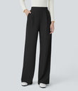 Halara Flex™ High Waisted Body Sculpt Waist-Slimming Pocket Wide Leg Micro Waffle Work Pants - Black