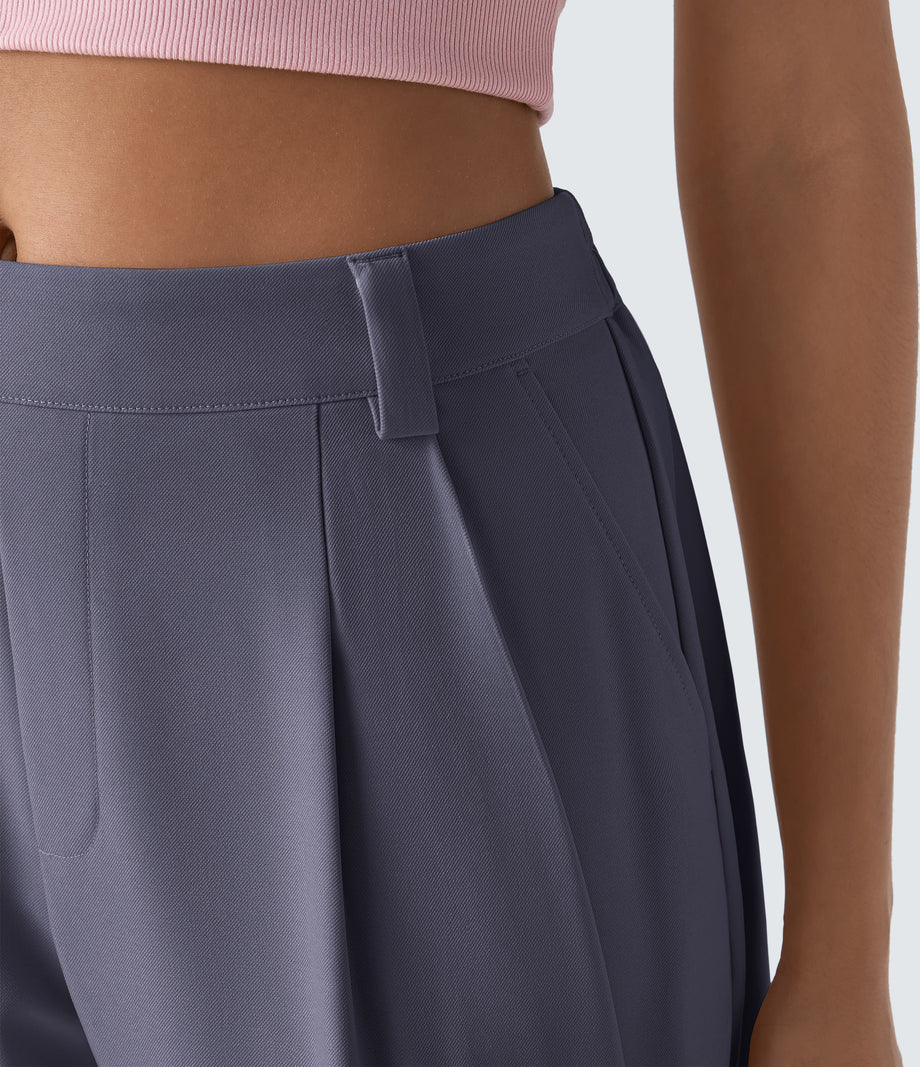 Mid Rise Pocket Barrel Leg Baggy Work Pants - Heron