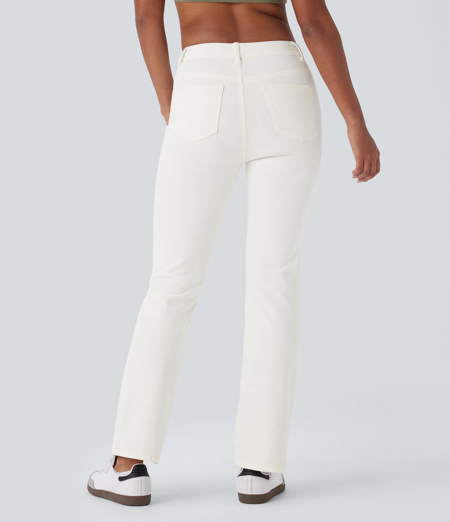 Halara Flex™ High Waisted Pockets Washed Casual Bootcut Jeans - Beige Denim