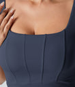 SoftlyZero™ Airy Square Neck Backless Corset Ruched Split Bodycon Midi Cool Touch Bridesmaid and Wedding Guest Dress - Mood Indigo