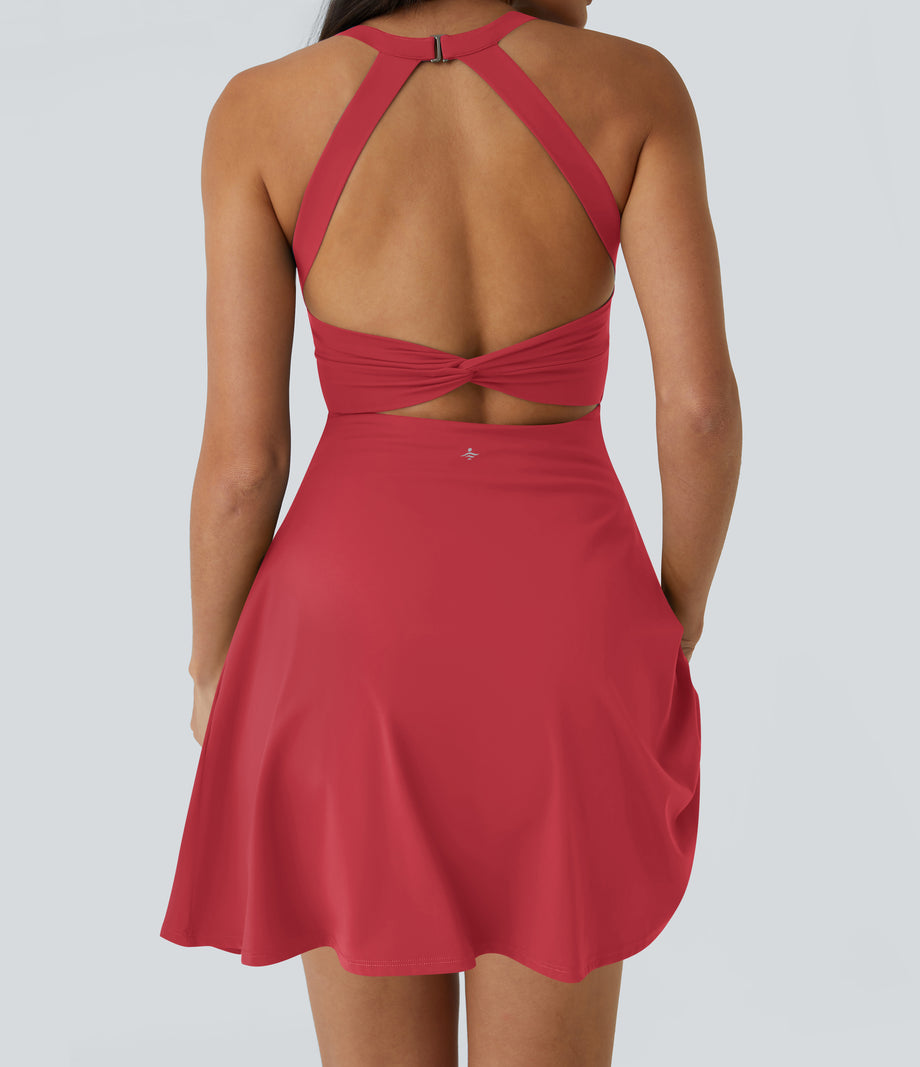 SoftlyZero™ Airy Backless Twisted Flare Low Support Dance Active Dress-Longer Length-Easy Peezy Edition A-D Cups - Salsa