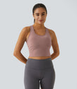 SoftlyZero™ Plush U Neck Racerback Cut Out Cropped Yoga Tank Top - Ash Rose
