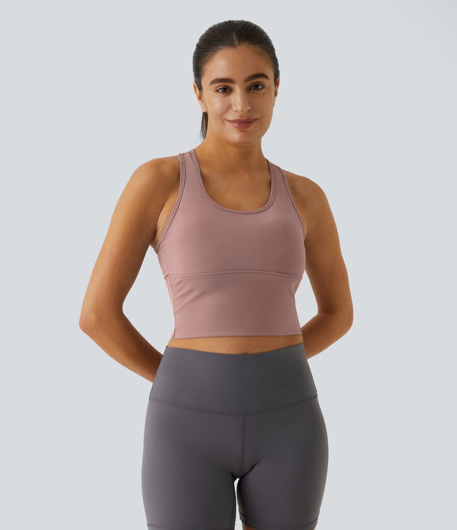 SoftlyZero™ Plush U Neck Racerback Cut Out Cropped Yoga Tank Top - Ash Rose