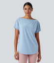 One Shoulder Short Sleeve Curved Hem High Low Quick Dry Yoga Sports Top - Angel Falls