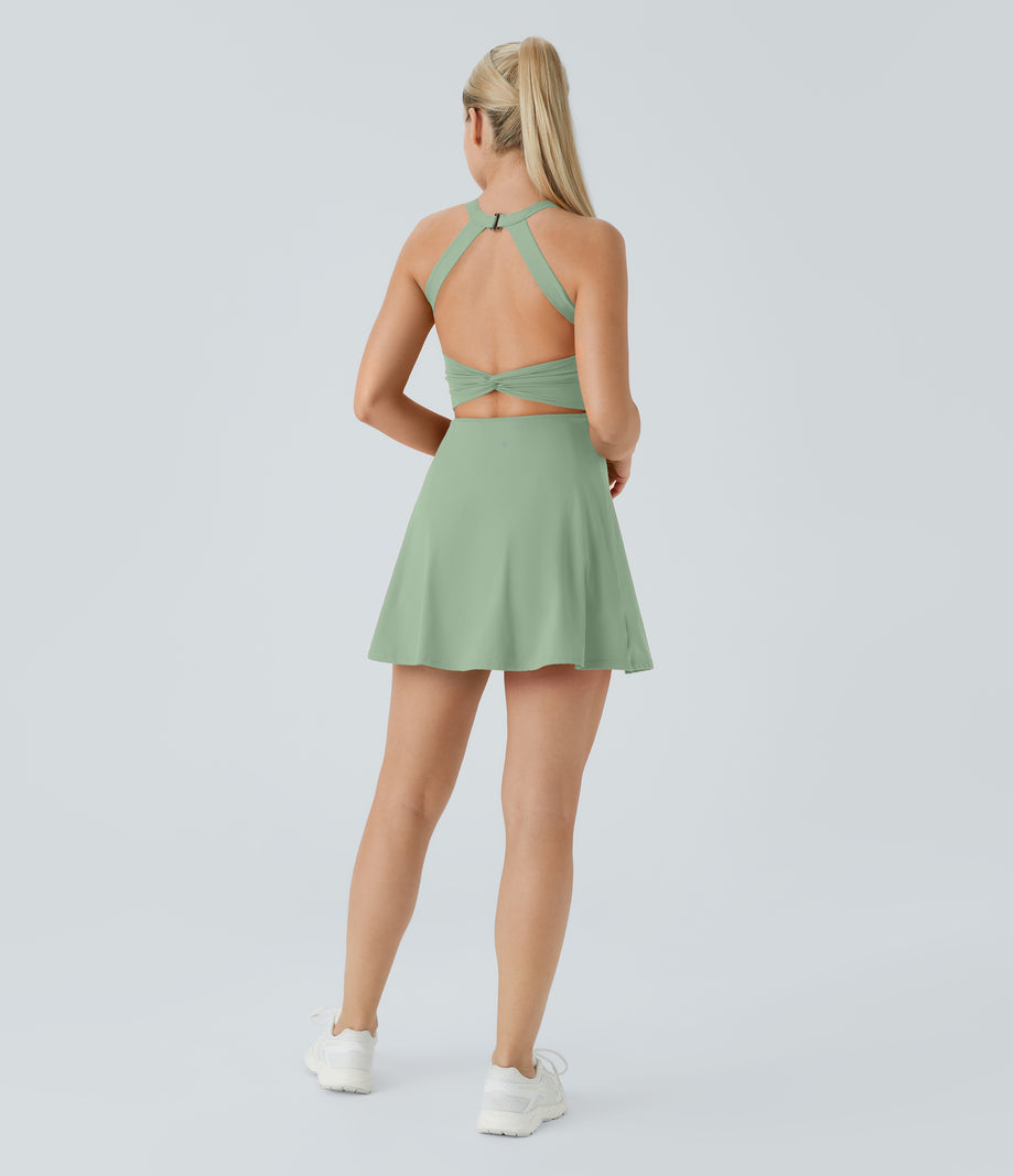 Backless Twisted Active Dress - Light Bean Green