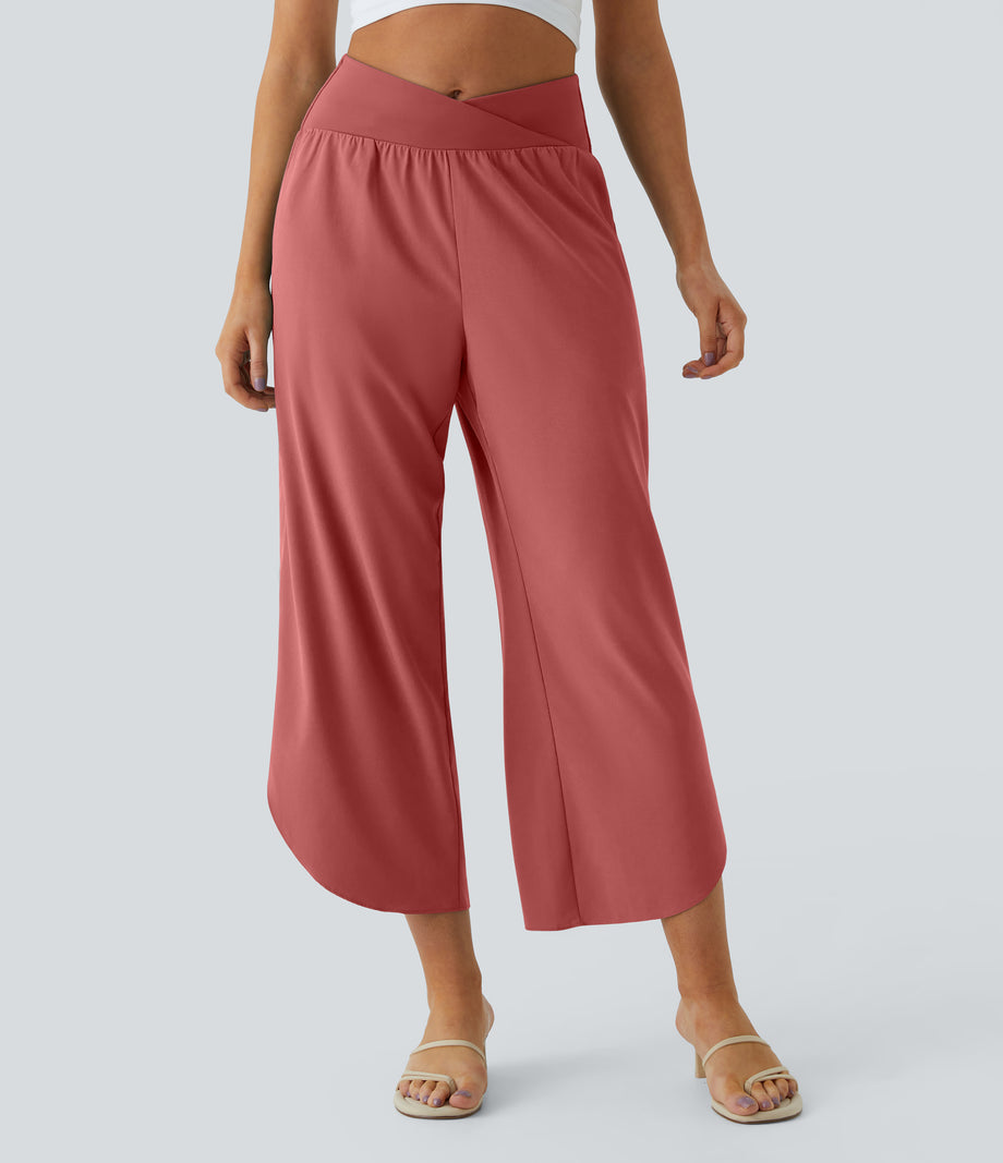 Breezeful™ High Waisted Crossover Quick Dry Resort Pants with Pockets - Kapok Red