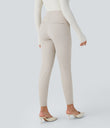 High Waisted Tummy Control Decorative Back Zipper Pockets Herringbone Work Leggings - Moonbeam