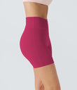 SoftlyZero™ Plush High Waisted Crossover Ruched Yoga Shorts 5'' - Cherries Jubilee