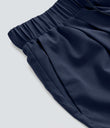 High Waisted Elastic Waistband Drawstring Pleated Yoga Shorts 3" with Pockets - Night Blue