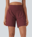 SoftlyZero™ Airy Super High Waisted 2-in-1 Cool Touch Yoga Shorts 7" with Pockets - Madder Brown