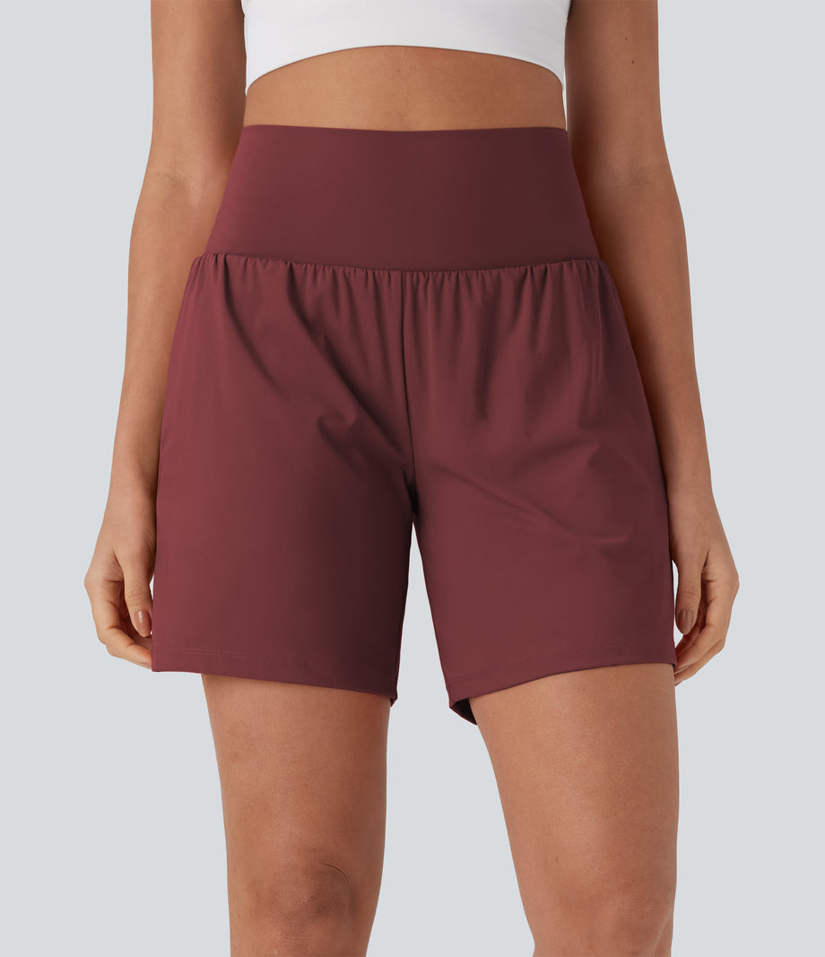 SoftlyZero™ Airy Super High Waisted 2-in-1 Cool Touch Yoga Shorts 7" with Pockets - Madder Brown