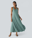 U Neck Flowy Maxi Casual Tank Dress - Misty Pale Blue