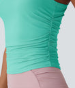 Round Neck Racerback Ruched Yoga Tank Top - Beveled Glass