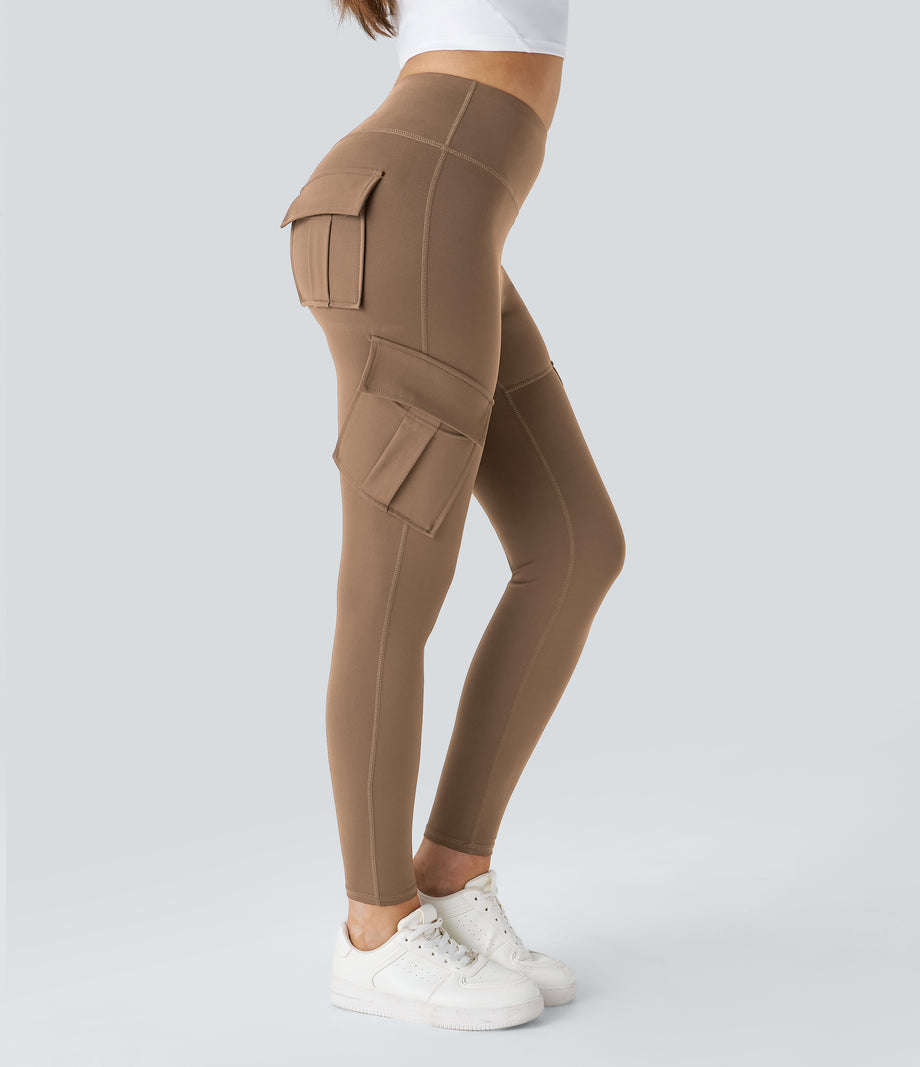 DayStretch High Waisted Cargo Pocket Skinny Yoga Leggings - Burro
