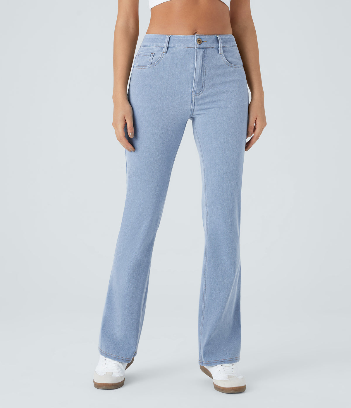 Halara Flex™ Mid Rise Pockets Casual Bootcut Jeans - Denim Cyan Blue